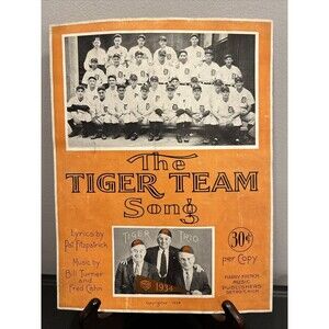 1934 Champion Detroit Tigers Baseball Sheet Music with Hank Greenberg Michigan